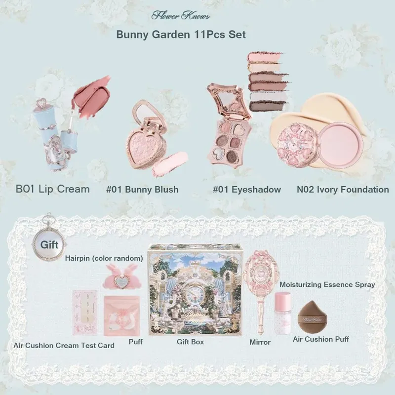 Flower Know Strawberry Rococo Set Kado All-In One Kit Rias Wajah Profesional Penuh Cermin Taman Blush On Bubuk Krim Bibir Flowerknows