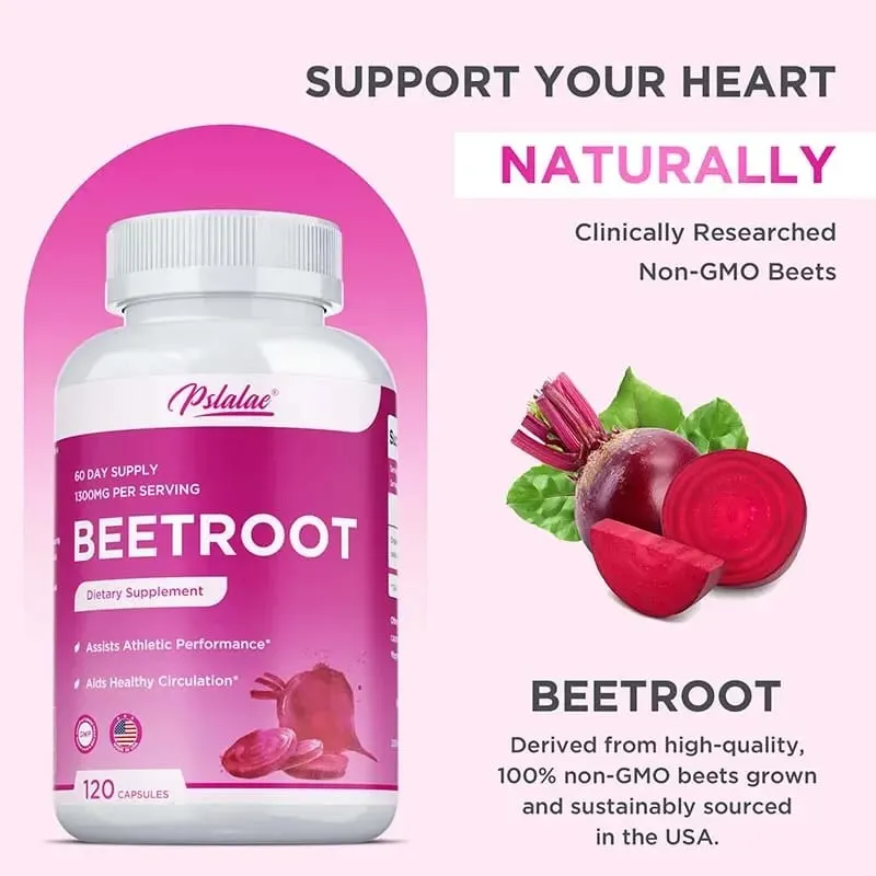 Beet Root Capsules - Promotes Heart Health Boosts Natural Energy Improves Endurance and Maintains Normal Blood Pressure