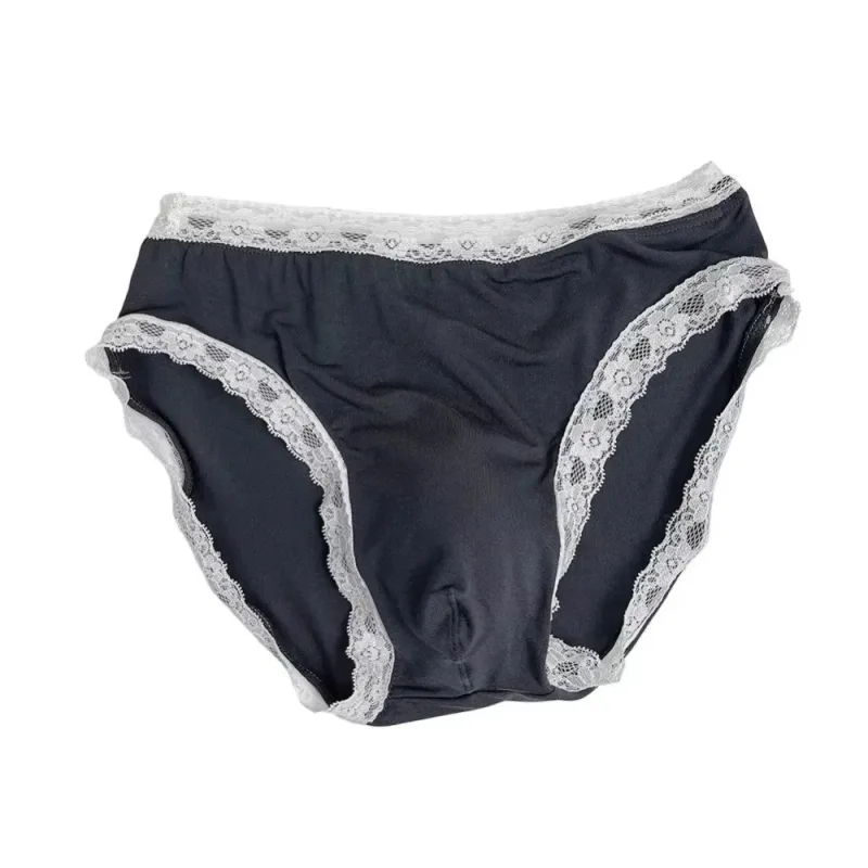 Breathable Ice Silk Men's Underwear Lingerie Low Waist Men's Lace Trim Briefs Panties U-Convex Pouch Brief Youth
