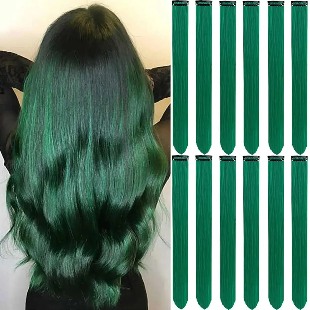 Clip in Hair Extensions Farvede Fest Highlights 22 tommer 6 stk/pakning Multi-farve Lige hår Syntetiske hårstykker Royal Blue — image 9