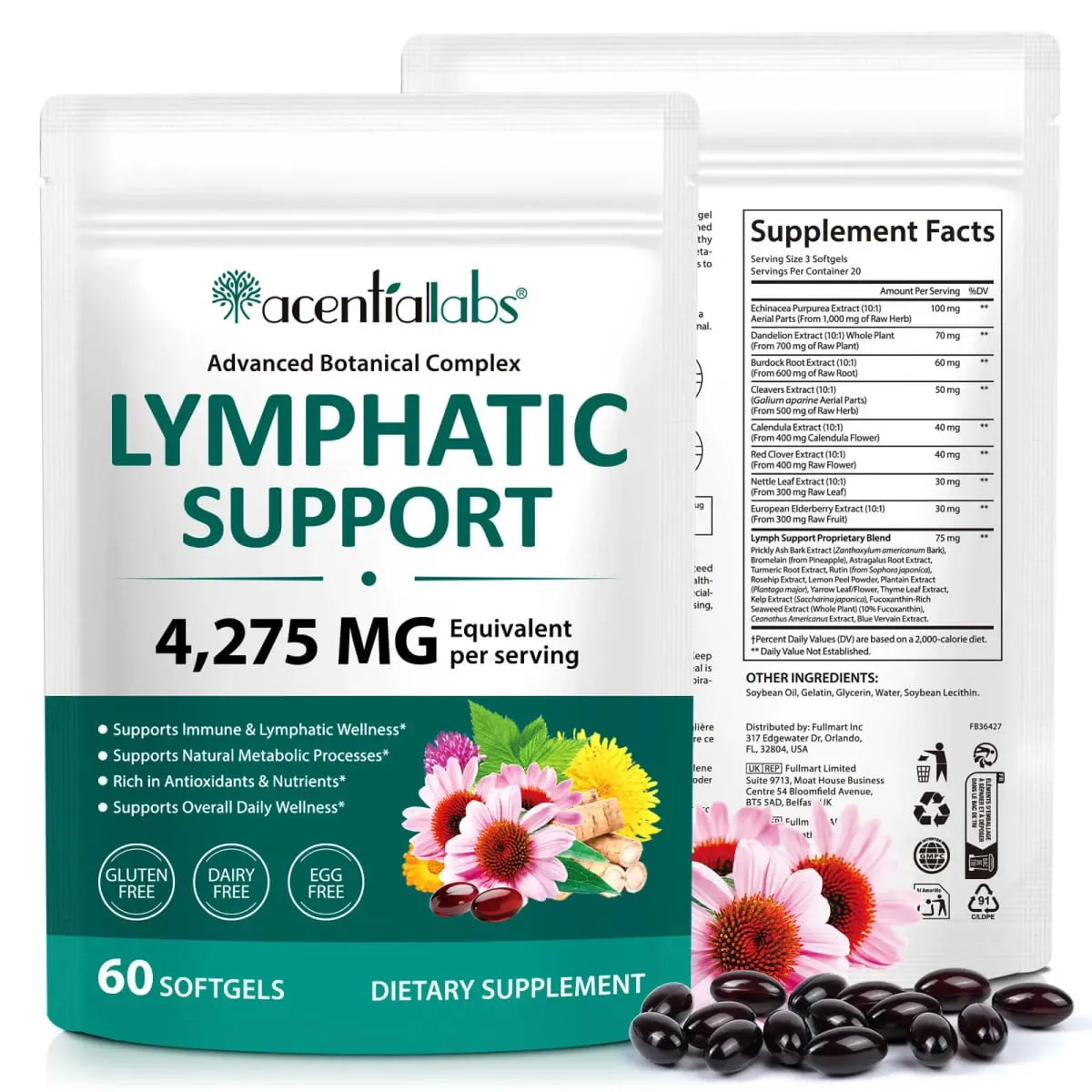 Lymphatic Support Immune Support Healthy Blood Flow Daily Metabolism Balance Antioxidant Rich Nutrition 60/120 Softgels