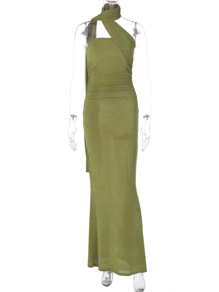 Hugcitar Halter Solid Ujjatlan Hátsó, Rozsdás Szexi Bodycon Maxi báli ruha Nyári Női Elegáns Outfit Esti buli Születésnap
