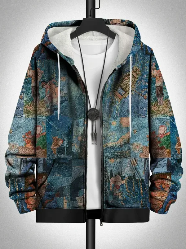 Retro Plaid Print Patchwork Zip Up Hoodie Men's Clothing Hot Style Long Sleeve Pullover Trend Streetwear Men Zip Up Hoodies