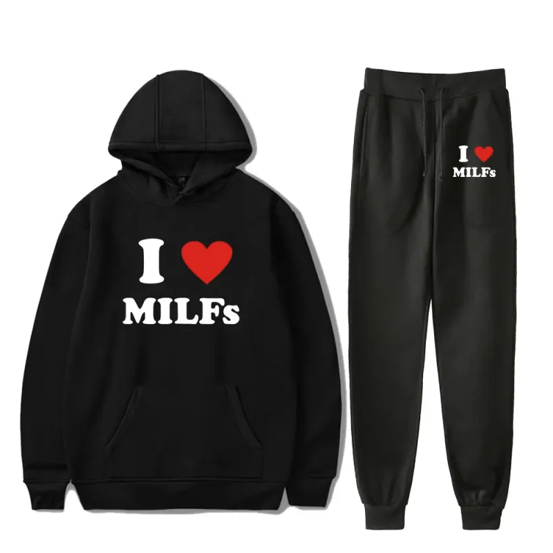 Comfortable Mother's Day I Love MILFs Print Sweatshirt Sweatpants Suit Women's Hoodies+Trousers Suit Girls 2 Piece Set Clothes