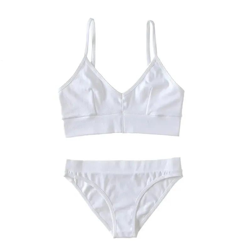 Solid Color Women Underwear Set Thin Strap V Neck Bra Briefs Soft Stretch Lingerie Sleep Outfit