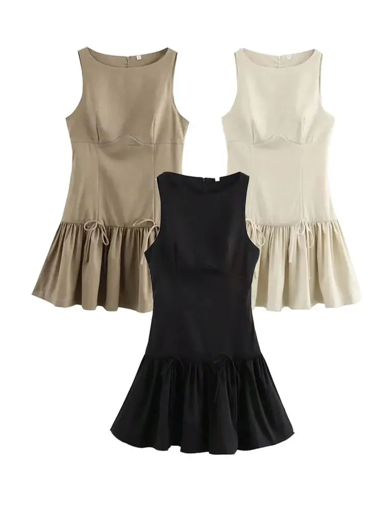 HH Minimalist Womens Sleeveless Ruffle Dress Back Zipper Casual Office Workwear Fashion Weekend Party Vacation Mini Dress
