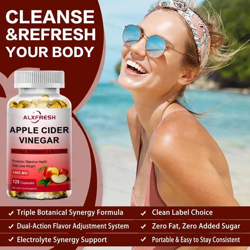 Apple Cider Vinegar Capsules Flat Belly Weight Management Digestion Detox Metabolism Burn Fat Appetite Suppressant