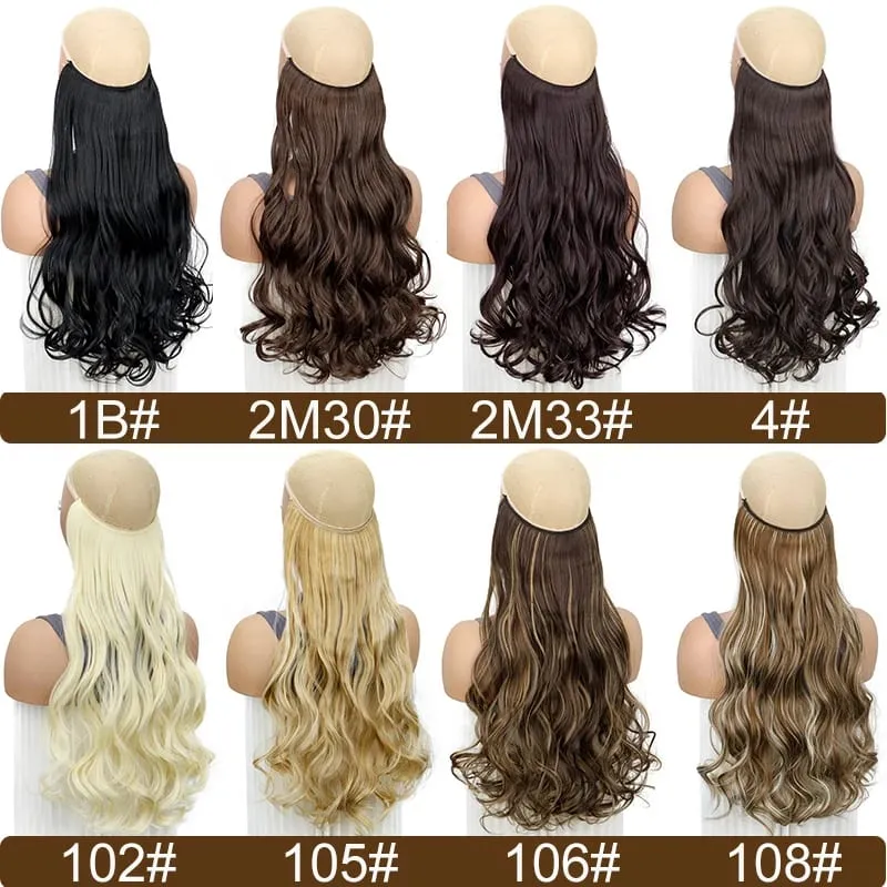 18Inch Synthetic Long Wavy Curly Halo Hair Invisible Fish Line Hair Extensions Heat Resistant Fiber Hairpiece For Women