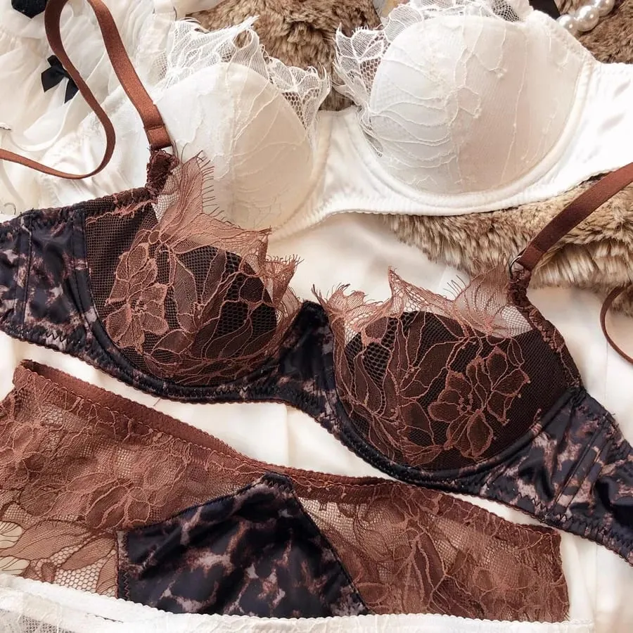 FrenchSexy Lace Leopard Satin Lingerie Suits Transparent Push Up Women Underwear W Cup Thin Cotton Female Bra Panties