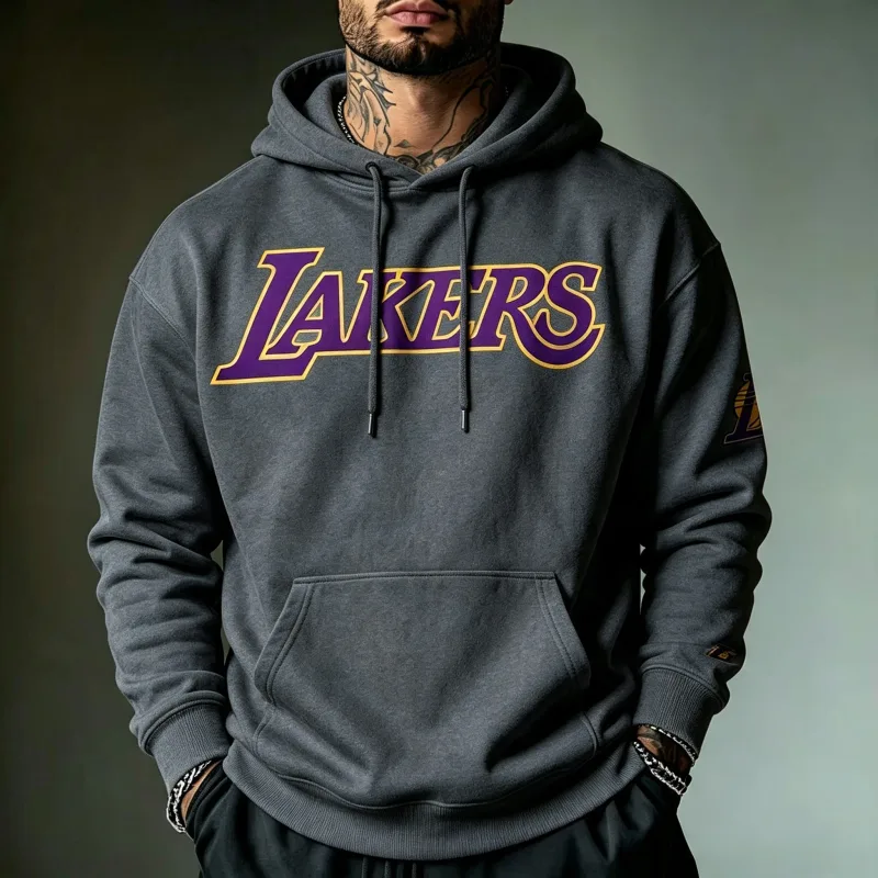 Los Angeles Lakers hoodie - Fashionable trend street style men's fitness muscle casual hooded sweatshirt for sports activities