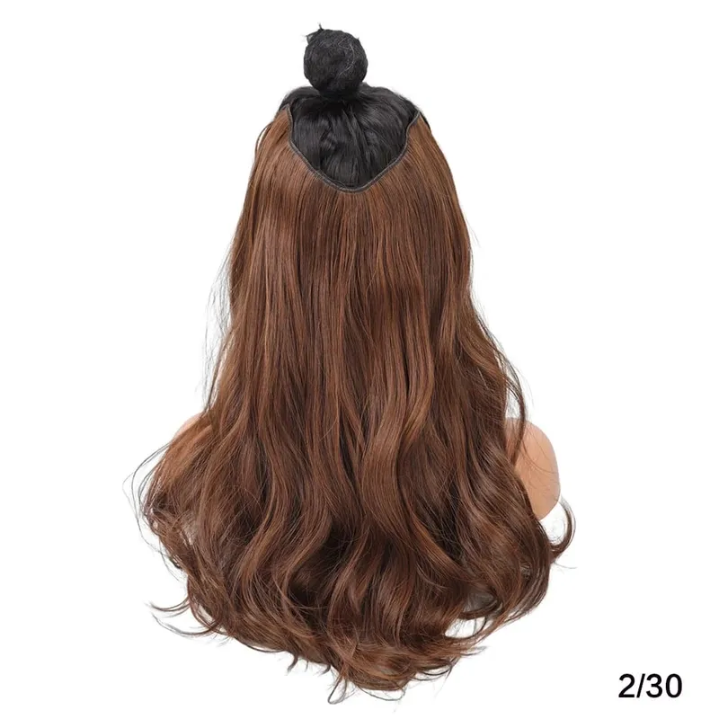 20/24Inch Synthetic Long Culry Hair Extension V-shaped One Piece Fluffy Invisible Hair Black Brown Hairpiece for Women