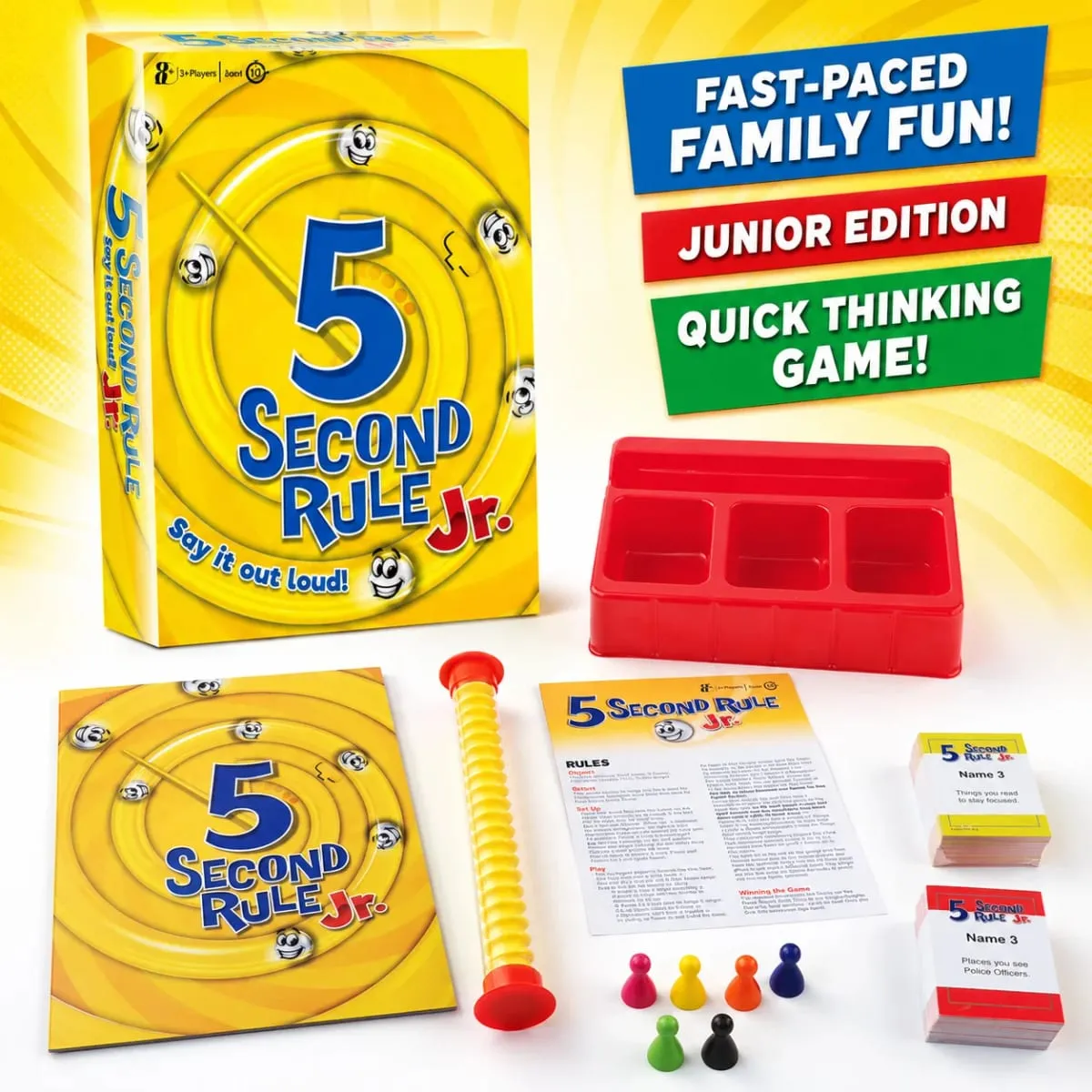 5 Second Rule Jr Kids Fast Thinking Trivia Card Board Game with Timer Family Party Educational Brain Teaser English Version