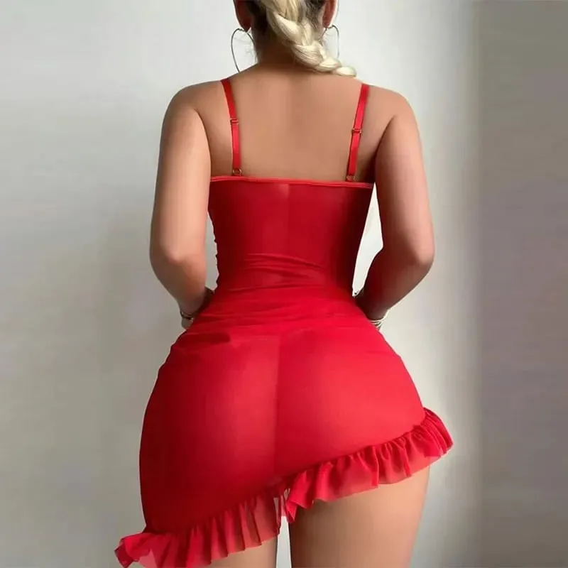 Women Fashion Lace Transparent Mini Dress Sexy Sling Bag Hip Dress Summer Sleeveless Dress Holiday Party Women's Gift
