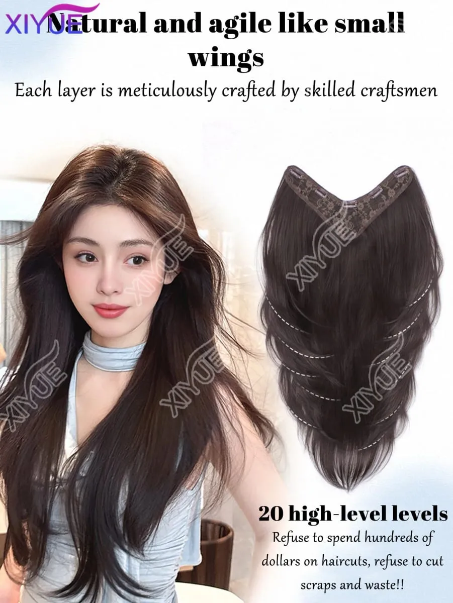 26Inch Synthetic Long Straight Layered V-Shaped Clip-in Hair Extension 5 Clip Heat Resistant Hairpiece for Women
