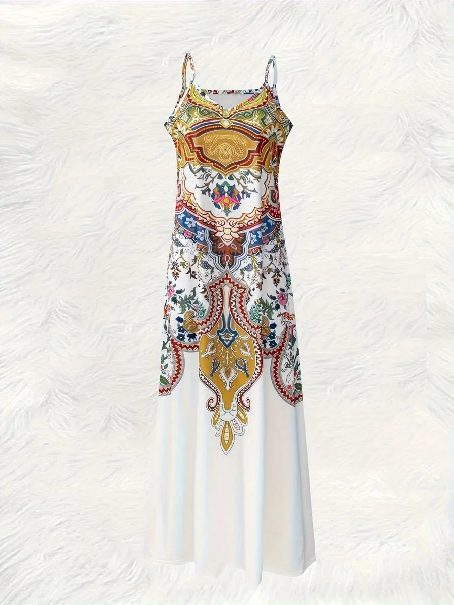 Printed Design Casual Vintage Floral Slip Dress