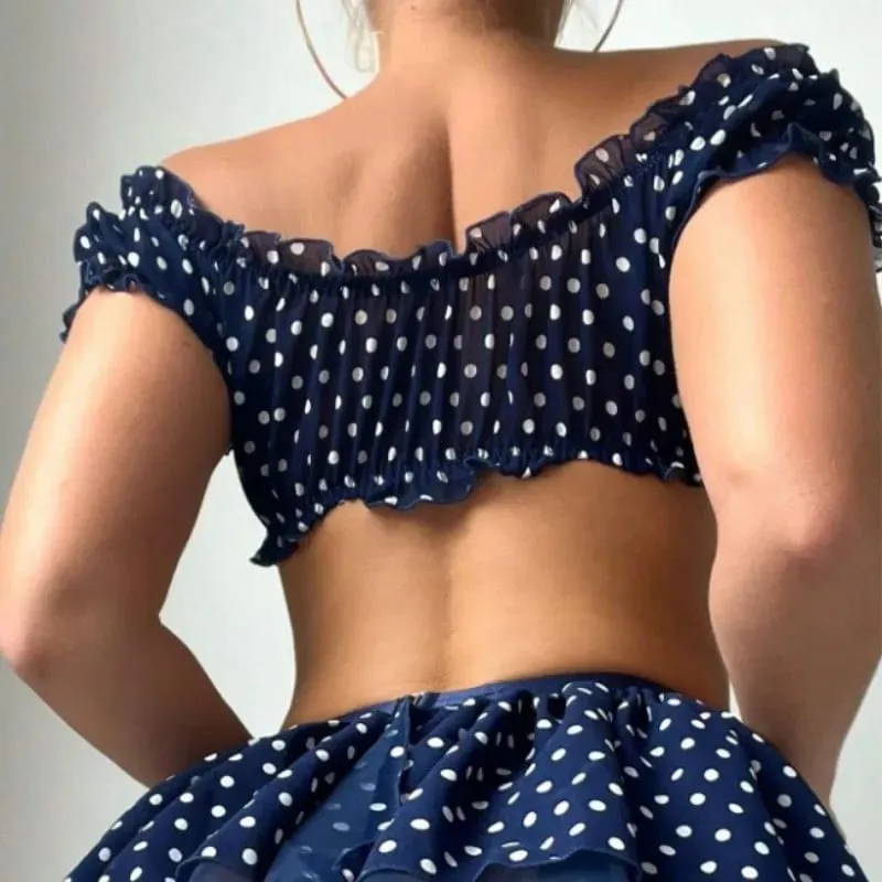Women's Sexy Short Skirt with Garter Straps Sexy Lingerie Women Sexy Polka Dot Off Shoulder Puffy Skirt Polka Exotic Set — image 5