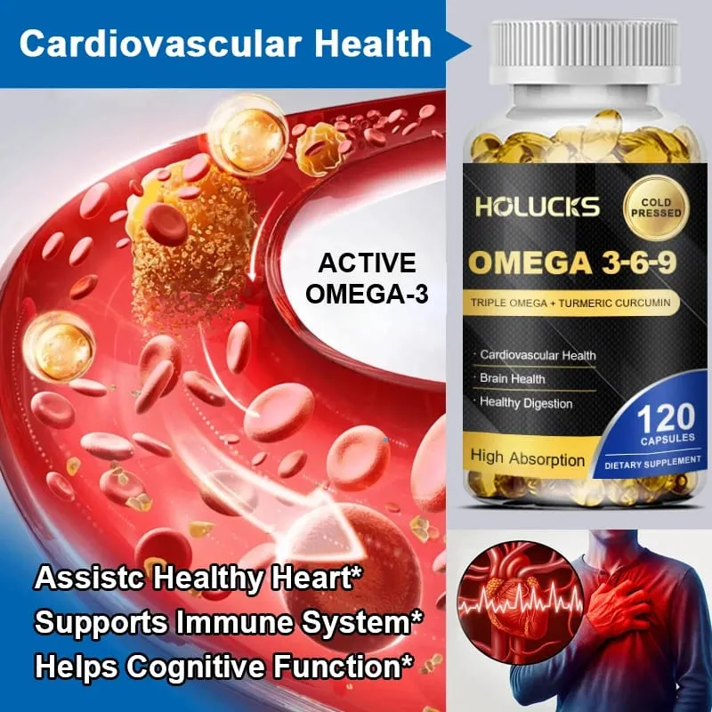 Omega 3-6-9 Fish Oil Capsules for Heart Brain Health & Healthy Digestion Cognitive Function Immune Support