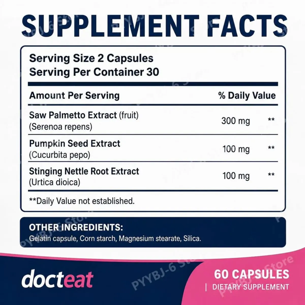 Docteat Prostate Health Capsules with Saw Palmetto Extract Pumpkin Seed Extract Stinging Nettle Root Extract 60 Capsules