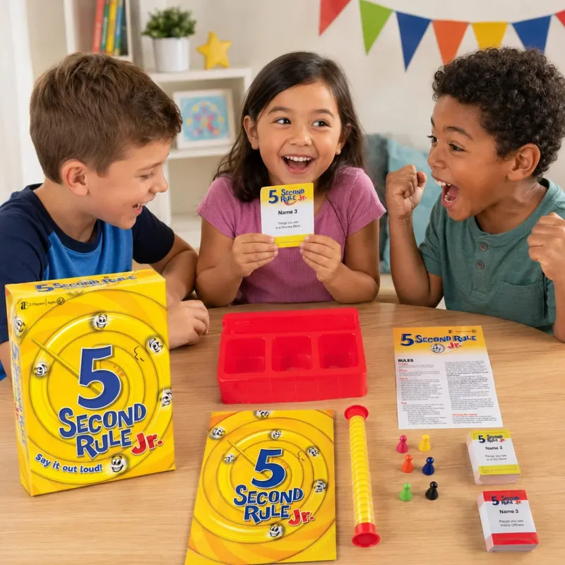 5 Second Rule Jr Kids Fast Thinking Trivia Card Board Game with Timer Family Party Educational Brain Teaser English Version