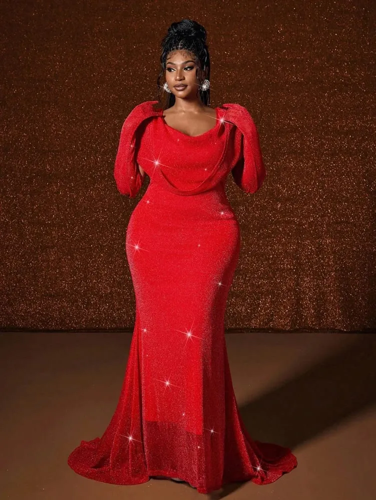 Plus Size Hat Sexy Waistband Hot Gold Fish Tail Swing Long Solid Colour Fishtail Slim Package Hip Dress Hooded