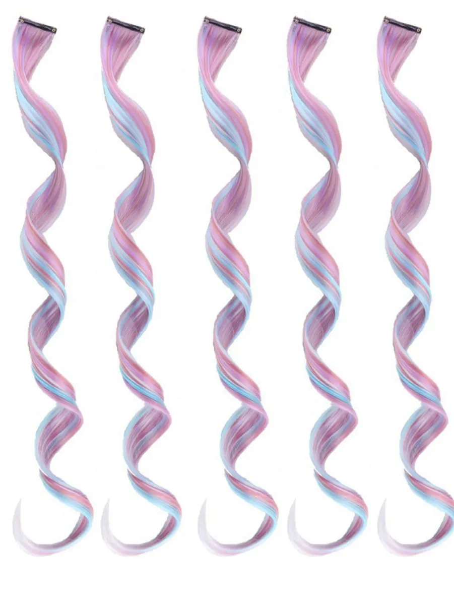 12 Pcs/lot Clip in Hair Extensions Multi-Colors Highlights Synthetic Hair 22 inch Rainbow Hairpieces for Girls Women Kids