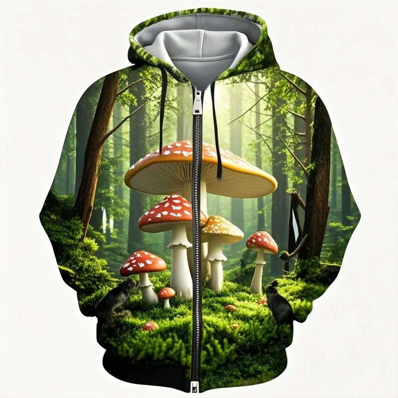 Mushroom 3D Print Zipper Hoodie Men Women Casual Fashion Hooded Sweatshirts Male Oversized Tracksuit Hoodies Man Coat Clothing