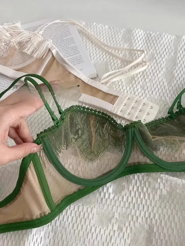 Japanese Light Luxury Backless Lace Bra Set - Ultra-Thin Half Cup Minimizer Sheer Mesh & Lace Lingerie Last 50 Sets Flash Sale