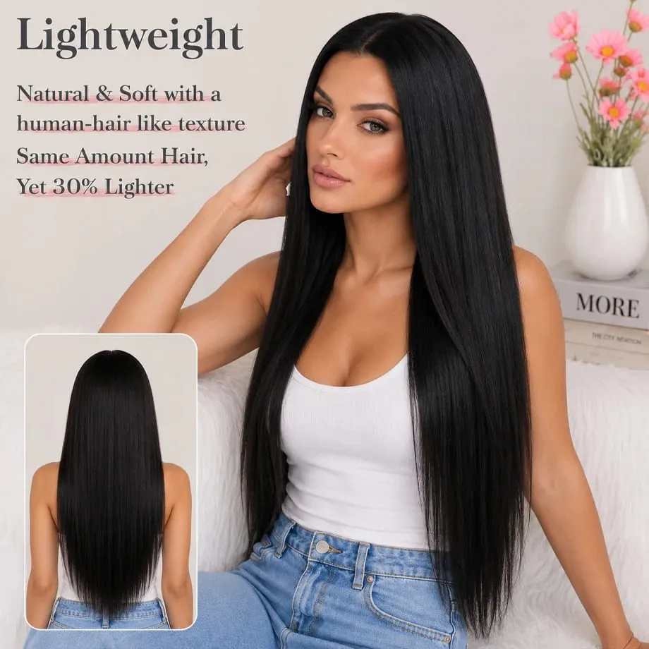 Clip in Hair Extension for Women - 3 Pcs Thick Double Weft Long Straight Soft Synthetic Blends Well Hair Extension 20inch Dark B