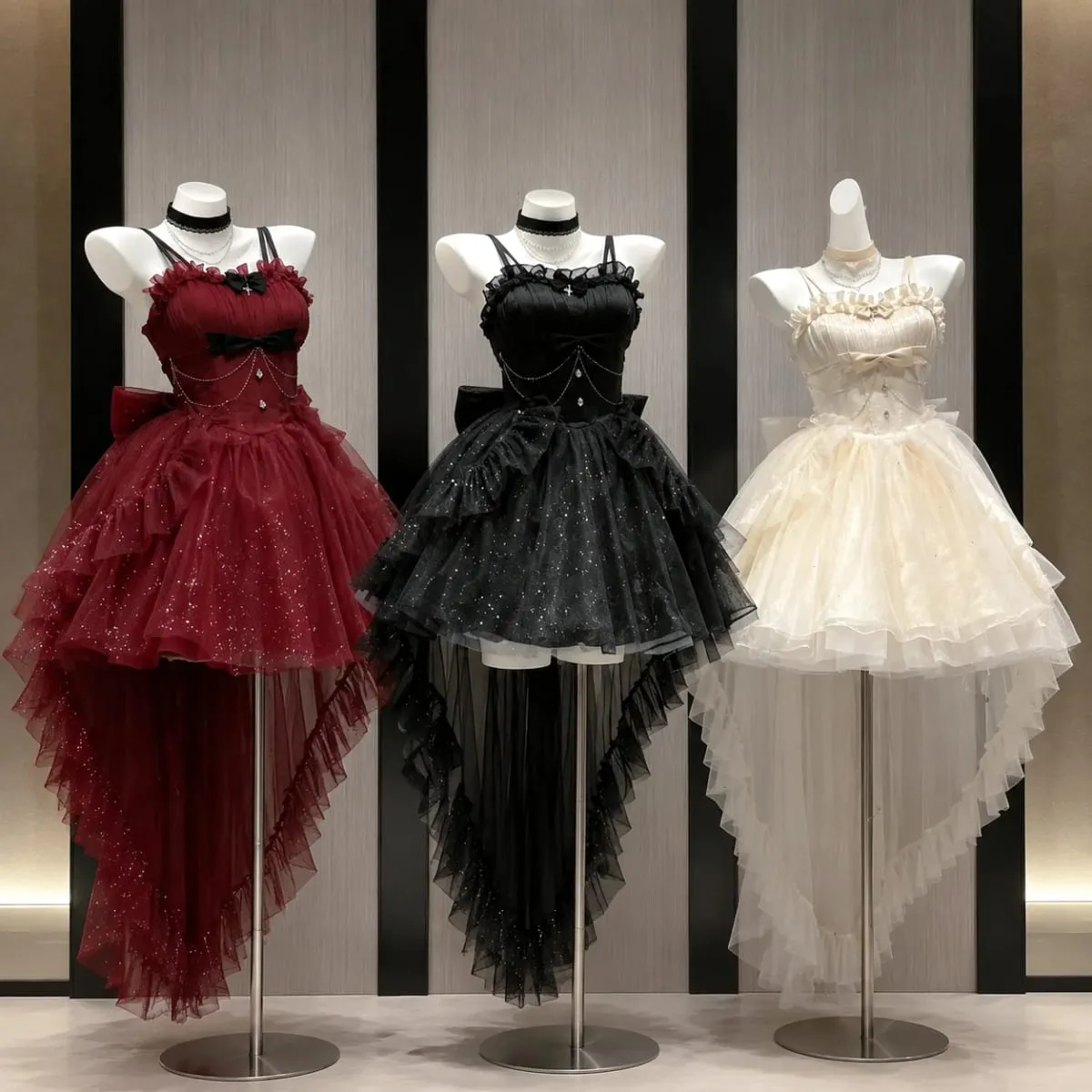 Gothic Red Lolita JSK Dress Women Spaghetti Strap Ruffle Tulle Skirt Chain Bow Decor High Low Hem Vintage Princess Party Dress — image 2