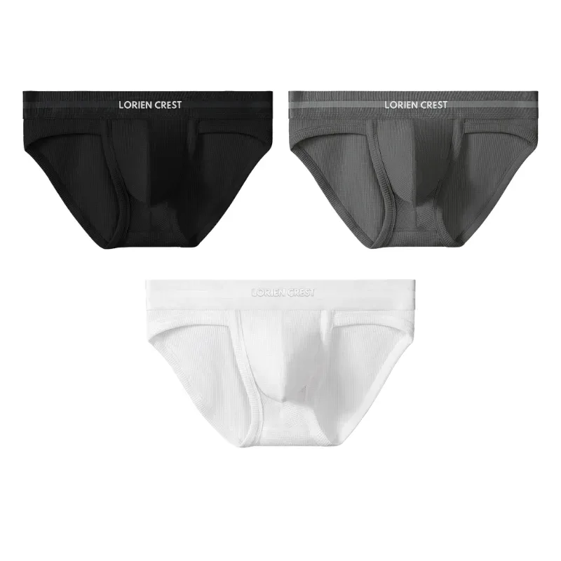 3pcs Sexy Men Waffle Cotton Briefs with Raised Bag Support Pouch With Hole U Spacious Separate Crotch Breathable Anti-sweat 3256812343913911