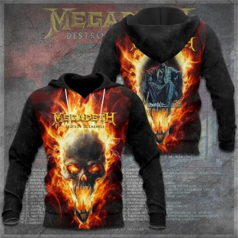 Rock Band Megadeth 3D Print Hoodies Men Women Fashion Retro Y2K Graphic Hoodie Sweatshirt Mens Clothing Men Tracksuit Gift Fan