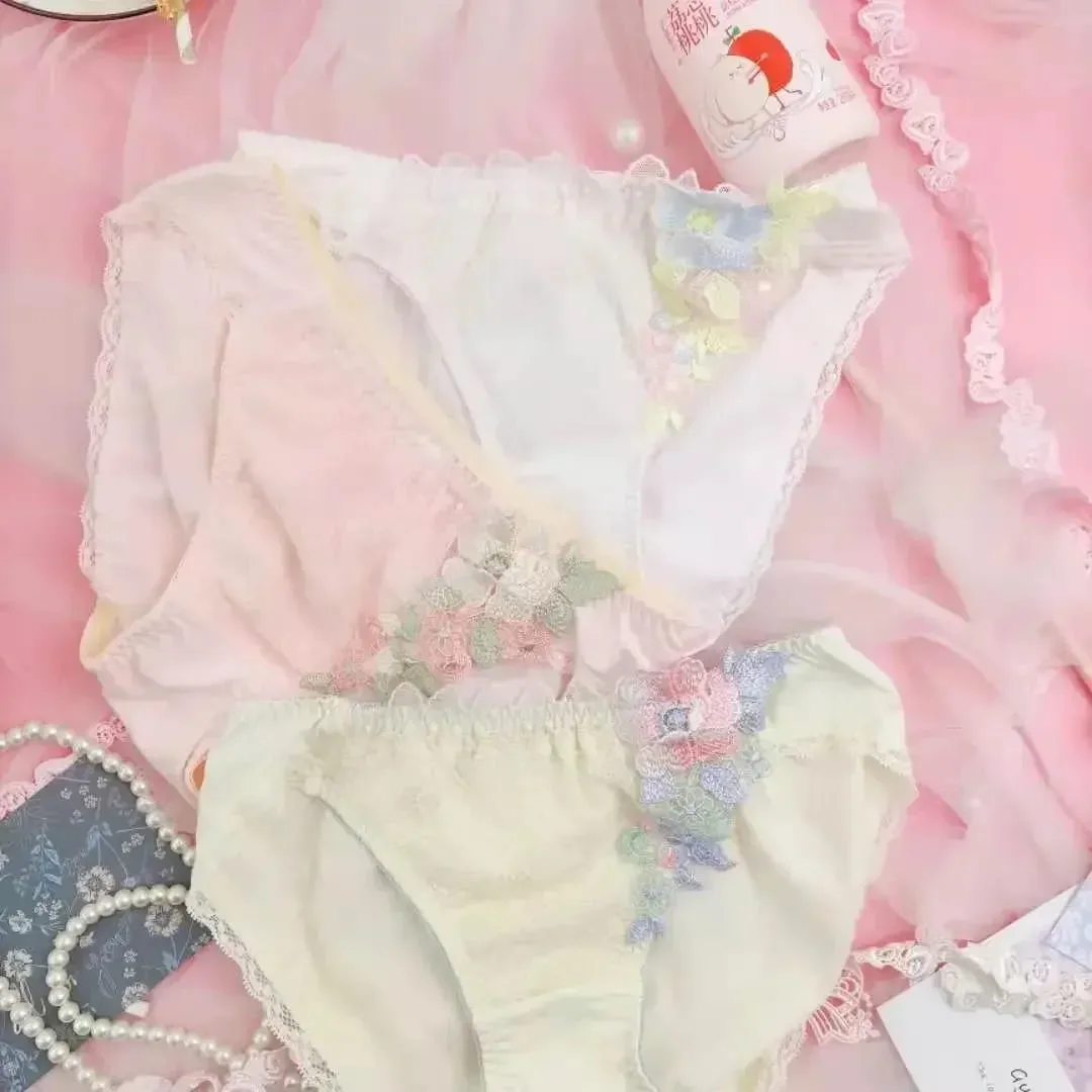 Sweet Lolita Lingerie Set: Floral Lace Applique Push Up Bra & Panty Set Cute Sexy Underwear
