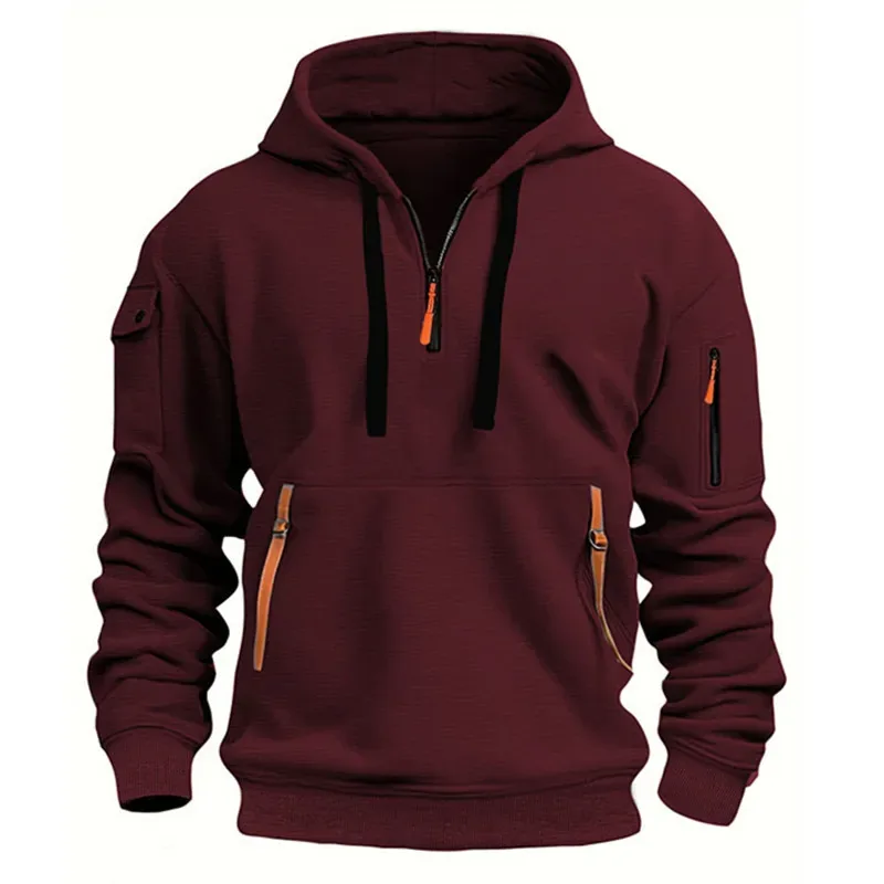Men's Hoodie Multi Pocket Zipper Casual Sports Hoodie Men/Women Plus Size Loose Pullover Fashion Sweatshirt Long-Sleeve tops