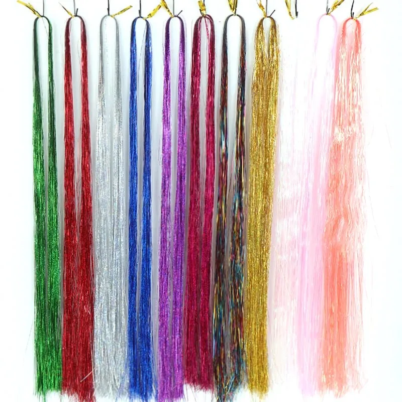 Sada umělých vlasů Tinsel Kit 48palcová Barevná víla Tinsel prodlužování vlasů tepelně odolná s lesklými vlasy Příslušenství pro ženy