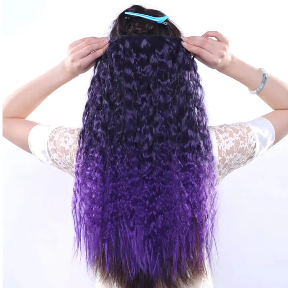 Jeedou Clip in Hair Extension Kinky Curly Hair One Piece 5Clips Blue Rainbow Color Cosplay Props Synthetic Hairpieces For Girls