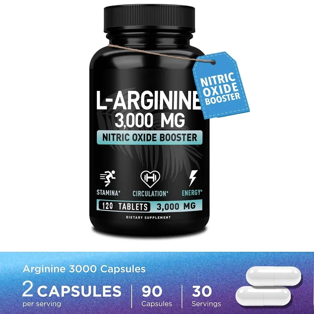 L Arginine 3000mg for Men Women Muscle Mass Supplement for Endurance Energy and Heart Health Support During Exercise Non-GMO