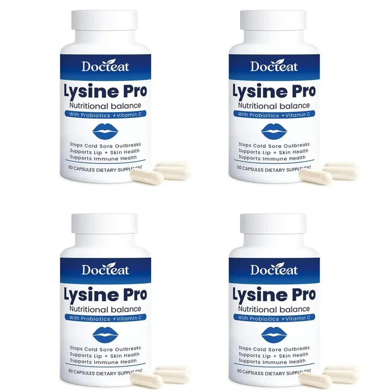 Lysine Pro Capsules with Probiotics and Vitamin C for Skin Health and Digestive Balance and Zinc for Men Women 60 Capsules