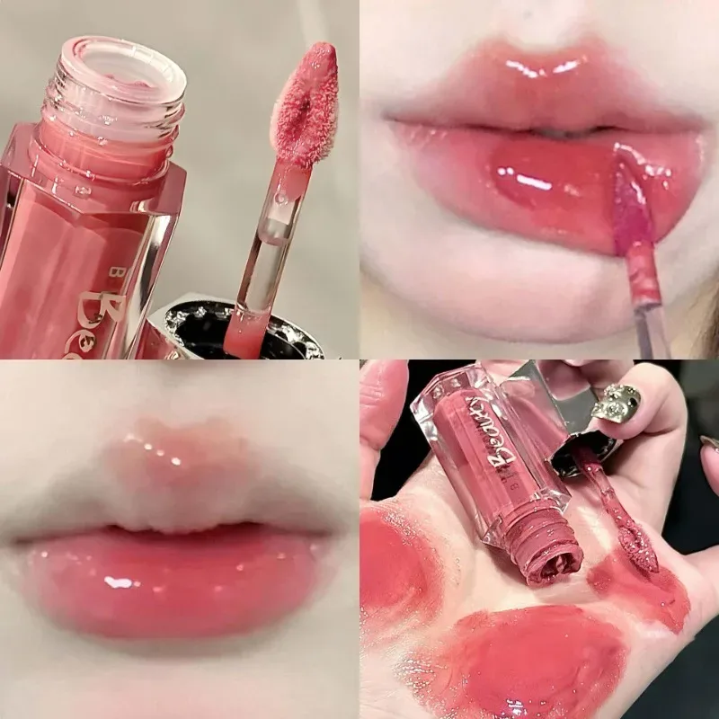 Hielo transparente marrón brillo de labios hidratante líquido brillante lápiz labial desnudo luz de agua espejo de cristal esmalte de labios maquillaje de larga duración