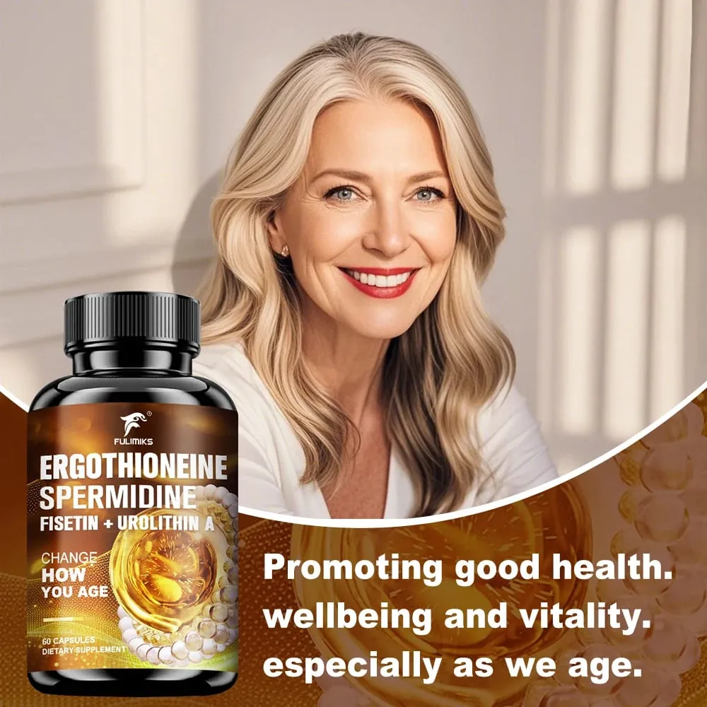 Ergothioneine & Spermidine Anti-Aging Capsules with Fisetin Urolithin A & PQQ Supports Cellular Health & Skin Rejuvenation
