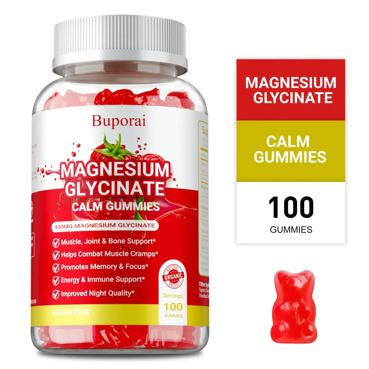 Magnesium Glycinate Gummies - For Sleep Reduce Leg Cramps & Muscle Pain Promote Physical and Mental Relaxation Boosts Energy