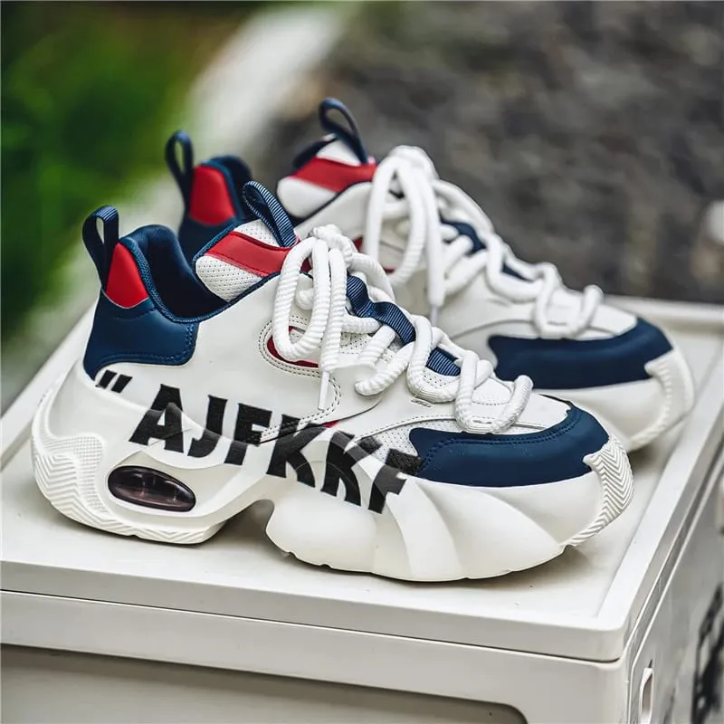 Two Tone Men Casual Sneakers Thick Sole Height Increase Air Cushion Breathable Fashion Daily Sports Shoes