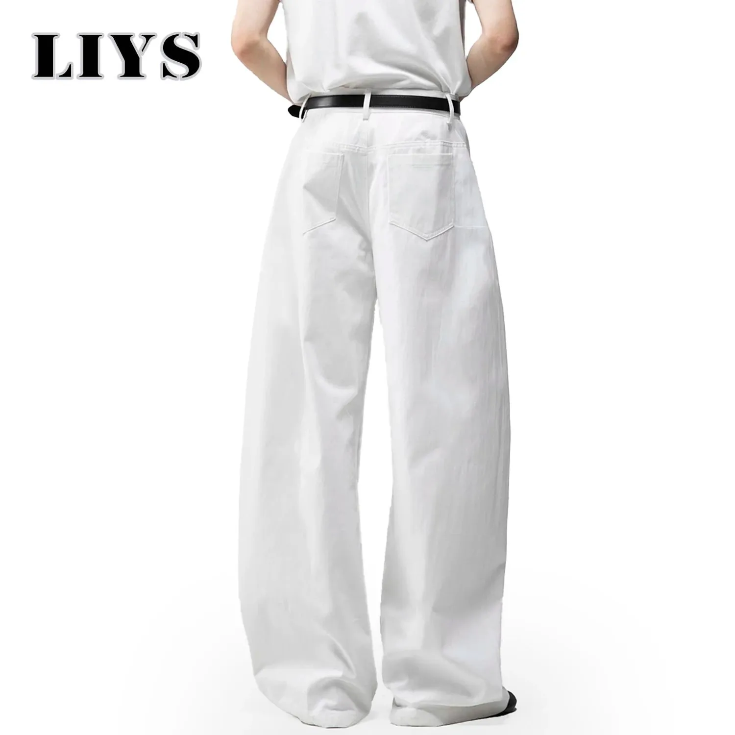 Men's White Baggy Machete Wide-Leg Jeans Daily Casual Denim Pants Solid Business Ladies' Balloon Pants High Street Men's Clothes — image 4