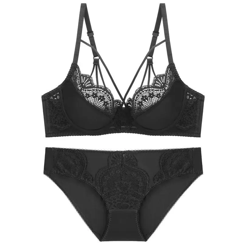 high quality sexy lace women bras and brief two piece set push up A B C D E cup wire summer lingerie underwear blue red black