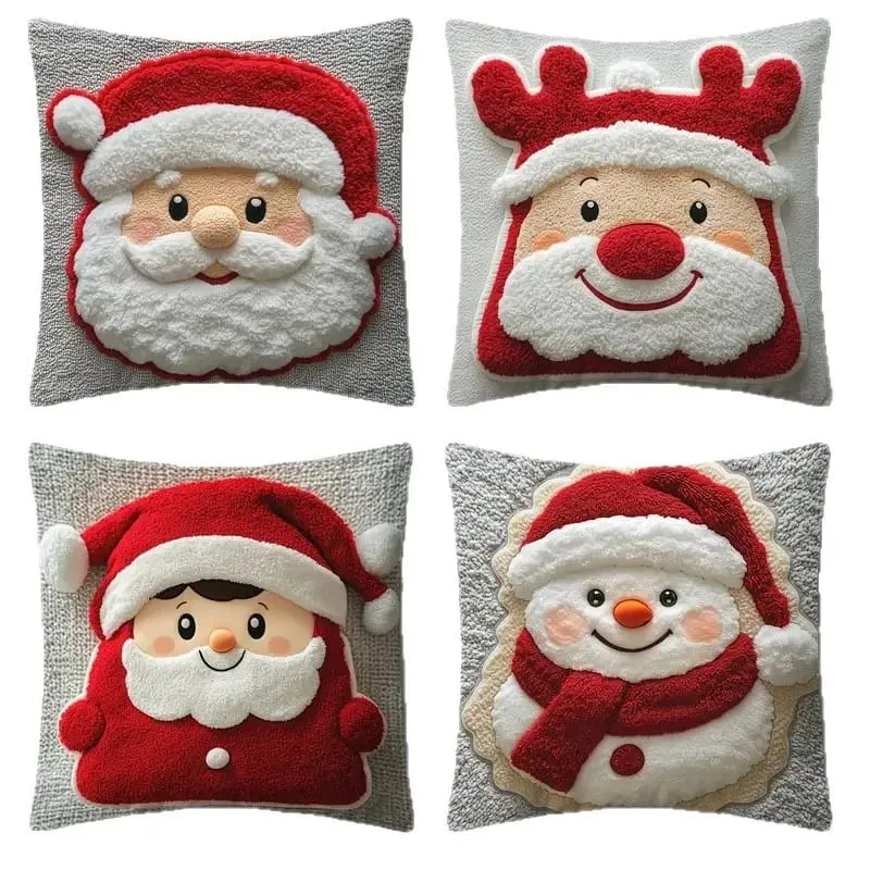 Christmas Character Cushion Cover Snowman Reindeer Digital Print on Stretch Fabric for Festive Home Decor