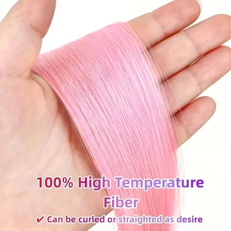 22Inch Synthetic 8pcs Long Straight Clip-In Hair Extension Highlights Multi-Color Rainbow Hairpiece for Women Daily Praty Use