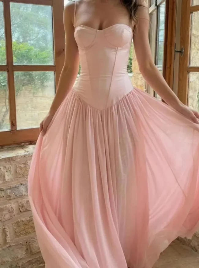Women's Sweet Off Shoulder Maxi Dress Casual Simple Slim Fit Vest Ruffled Vistidos 2026 Luxury Back Lace Up Shaping Party Gown