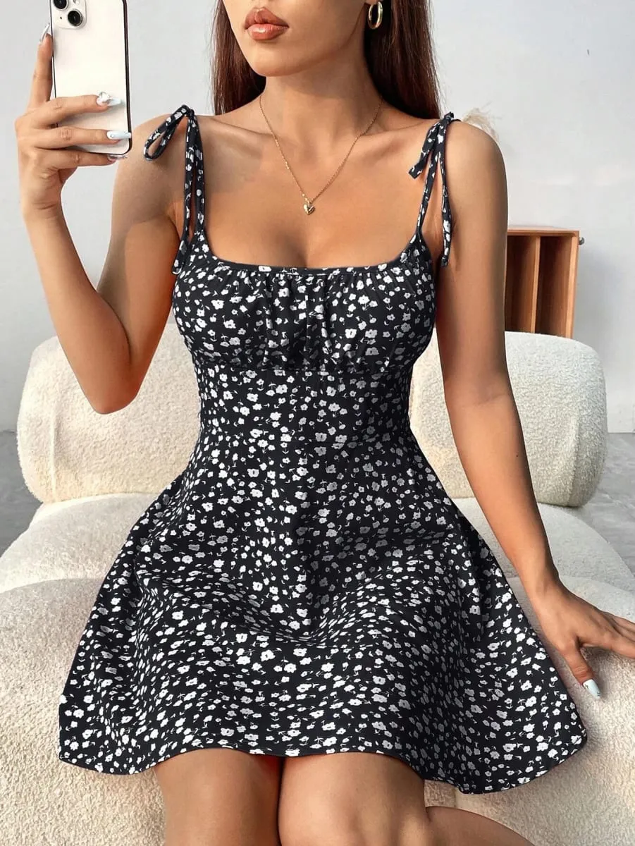 Ladies Spring Summer Elegant Casual Y2K Sexy Floral Print Invisible Zipper A-Line Mini Dress Women's Fashion Retro Skirt — image 1