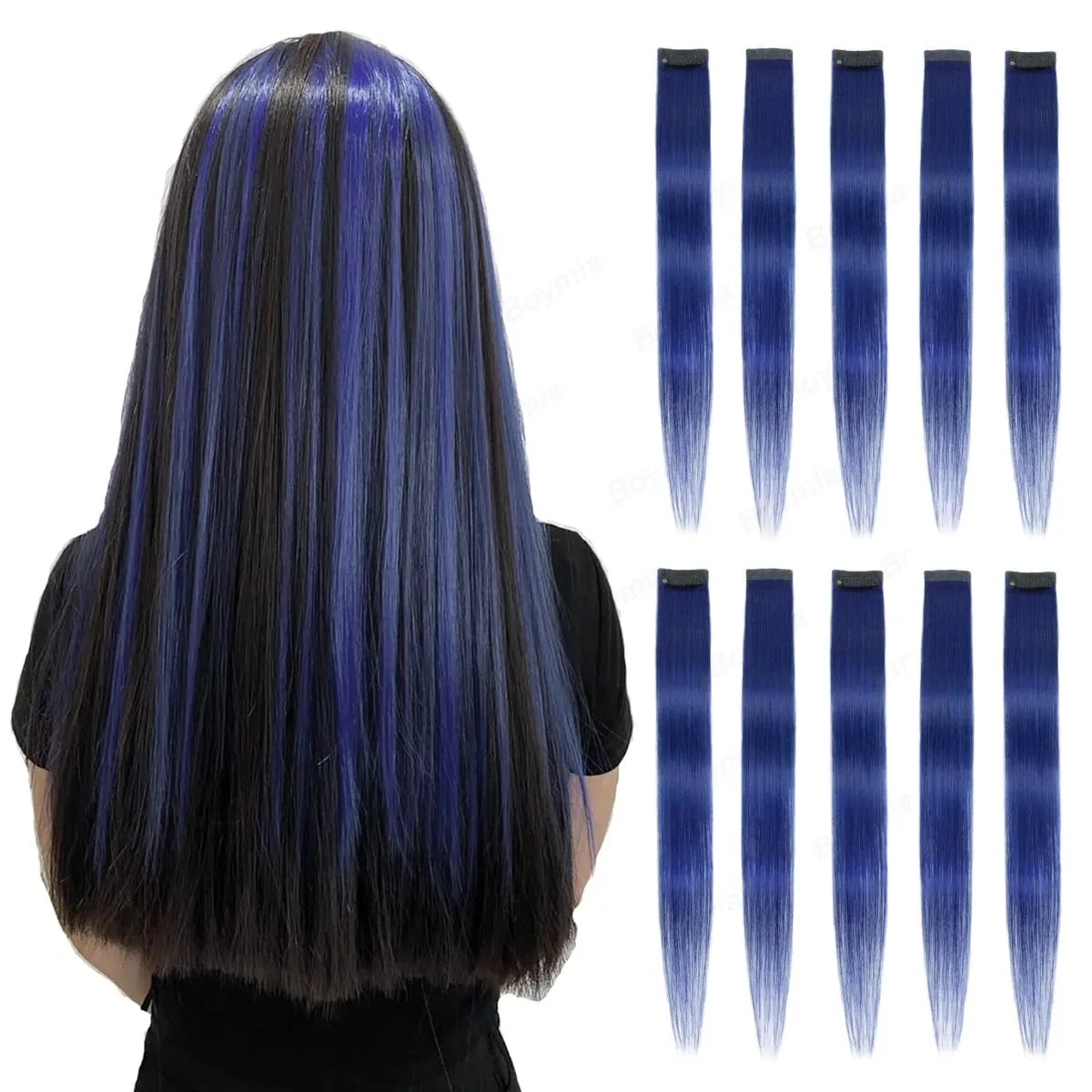 2 Pcs Pink Hair Extensions 16Inches Straight Colored Hair Colorful Clip in Extensions Highlight Party for Girls and Women Gift