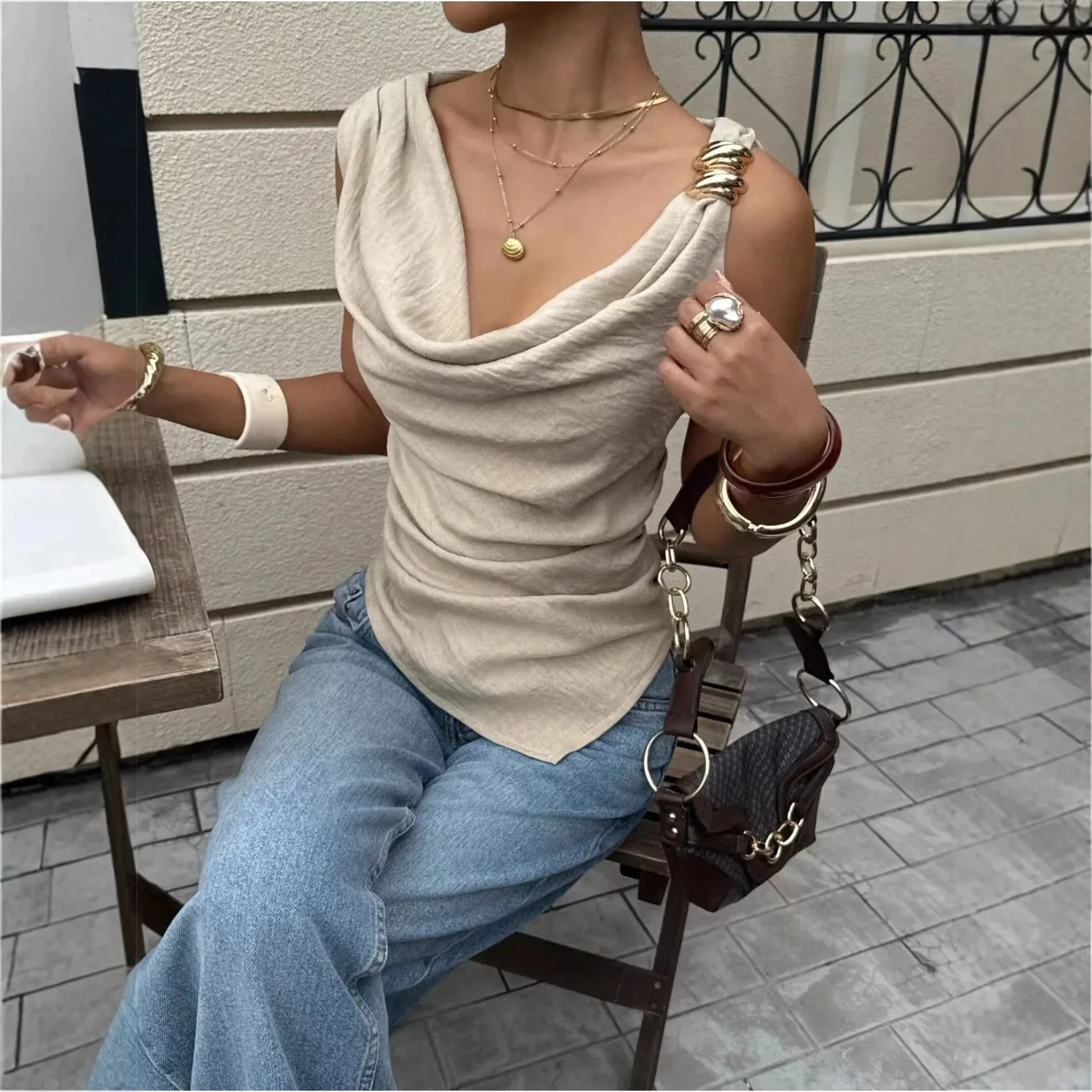 2026 New Women's Summer Tank Top with Metallic Accents