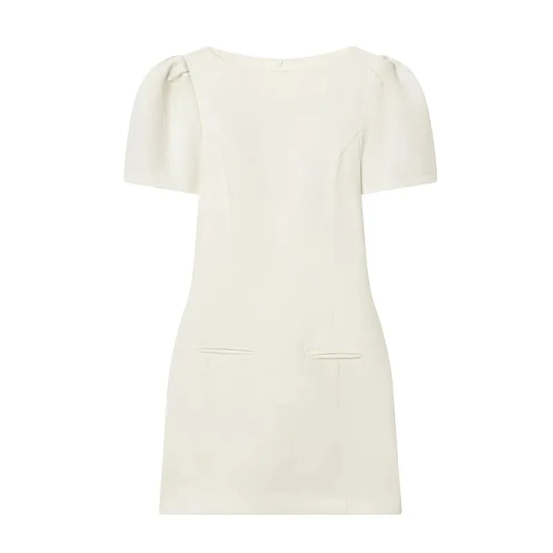 ETJ 2025 women's new products are elegant and stylish Short dress with a boat neck and short sleeves with pleats black dress